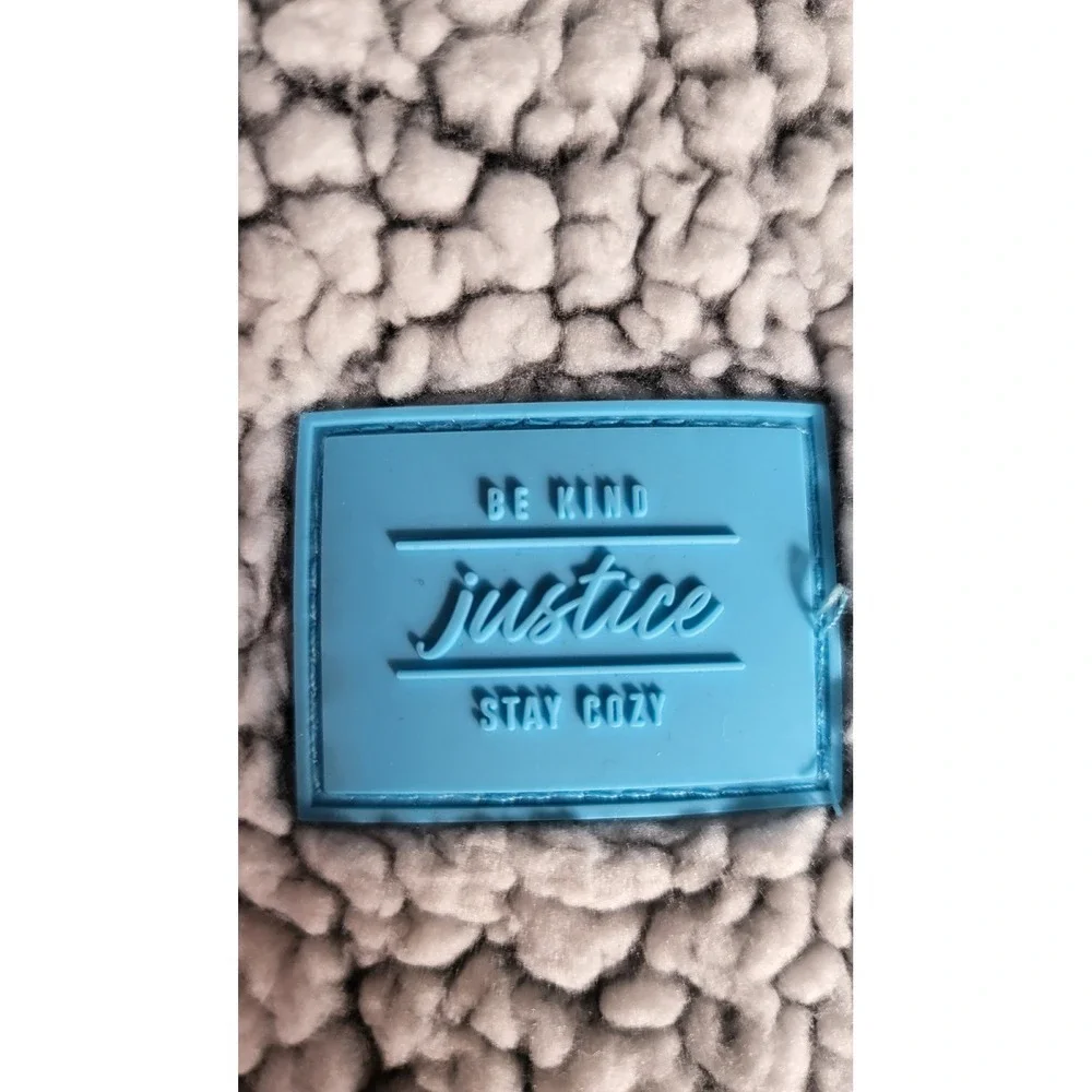 Justice Sherpa Pullover Cozy Quarter Snap Button Up Gray‎ Blue Girls 12